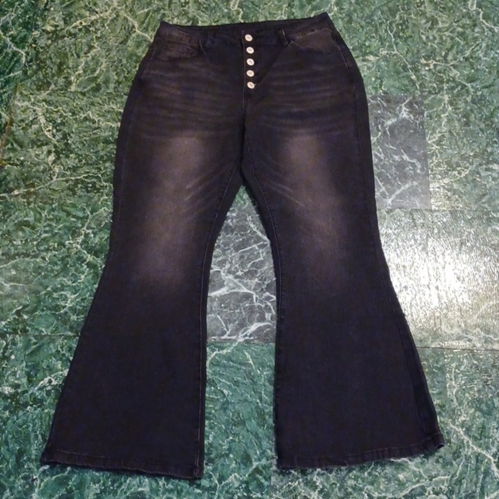 Button Fly flared jeans black size 14 high rise